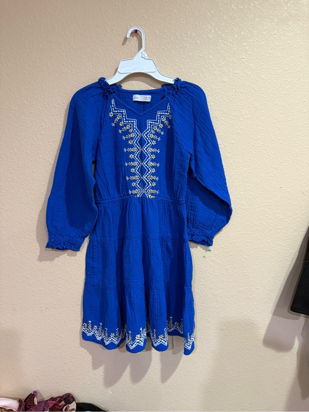 Zara Royal Blue Embroidered Peasant dress-10
